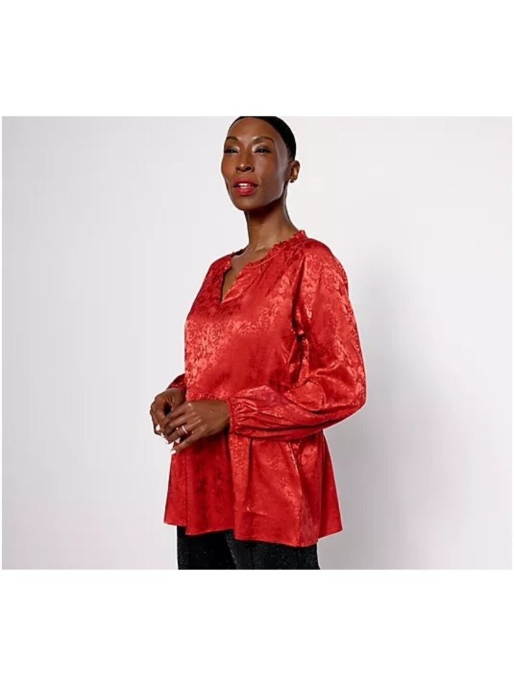 Isaac Mizrahi Live! Peplum Blouse Size 12 Stretch Jacquard Shirred Cinnamon NEW